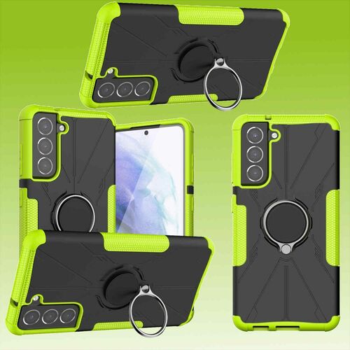 F�r Samsung Galaxy S21 FE G990B Gr�n Schock Hybrid PC + TPU + Ring Armor Magnet Shockproof Silikon Tasche Case H�lle Cover Etuis