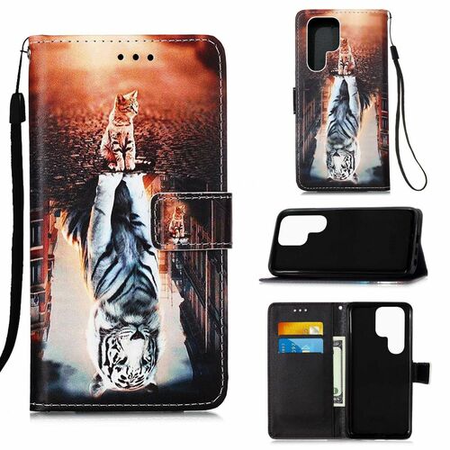 F�r Samsung Galaxy S22 Ultra 5G Kunstleder Handy Tasche Book Motiv 1 Schutz H�lle Case Cover Etui Neu
