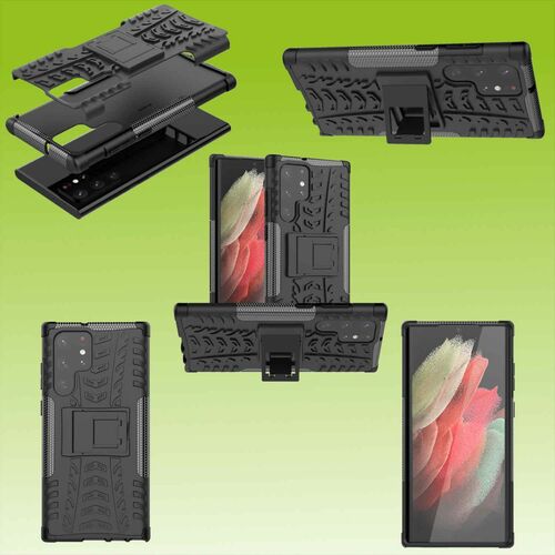 F�r Samsung Galaxy S22 Ultra 5G Hybrid Case 2teilig Outdoor Schwarz Tasche H�lle Cover Schutz