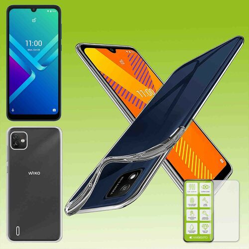 F�r Wiko Y62 Silikoncase TPU Transparent + 0,26 H9 Glas Handy Tasche H�lle Schutz Cover