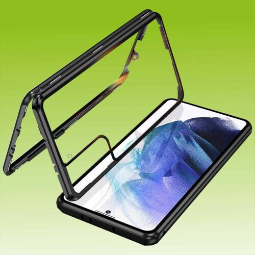Fr Samsung Galaxy S22 Plus Beidseitiger 360 Grad Magnet / Glas Case Hlle Handy Tasche Bumper Schwarz