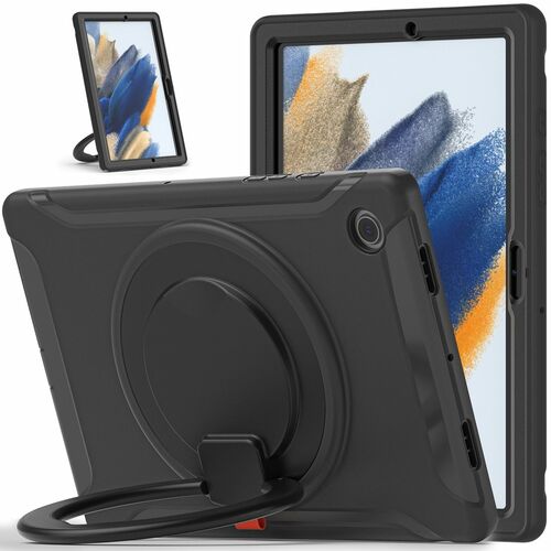 F�r Samsung Galaxy Tab A8 10.5 2021 X200 / X205 aufstellbare Outdoor Hybrid Schwarz mit Trage Gurt Tablet Tasche Etuis Cover Case Schutz Robust Neu