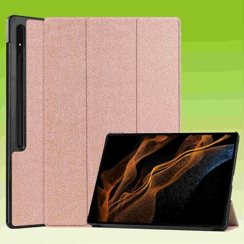 F�r Samsung Galaxy Tab S8 Ultra 3folt Wake UP Smart Cover Rose Gold Tablet Tasche Etuis H�lle