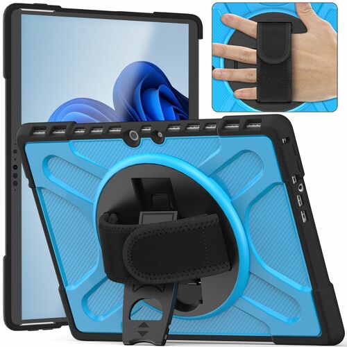 F�r Microsoft Surface Pro 8 aufstellbare Outdoor Hybrid Blau 360 Grad mit Trage Gurt Tablet Tasche Etuis Cover Case Schutz Robust Neu