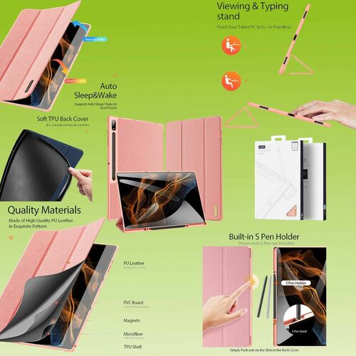 F�r Samsung Galaxy Tab S8 Ultra Tasche Pink H�lle Etuis Design DUX DUCIS Smart Cover Case Schutz Kappe aufstellen 