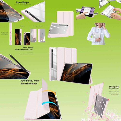 F�r Samsung Galaxy Tab S8 Ultra Tasche Pink H�lle Etuis Design Acryl Smart Cover Case Schutz Kappe aufstellen 