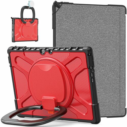 F�r Microsoft Surface Pro 8 aufstellbare Outdoor Hybrid Rot 360 Grad mit Trage Gurt Tablet Tasche Etuis Cover Case Schutz Robust Neu