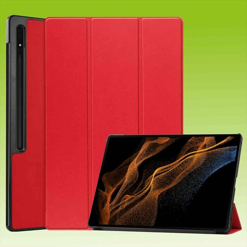 F�r Samsung Galaxy Tab S8 Ultra 3folt Wake UP Smart Cover Rot Tablet Tasche Etuis H�lle