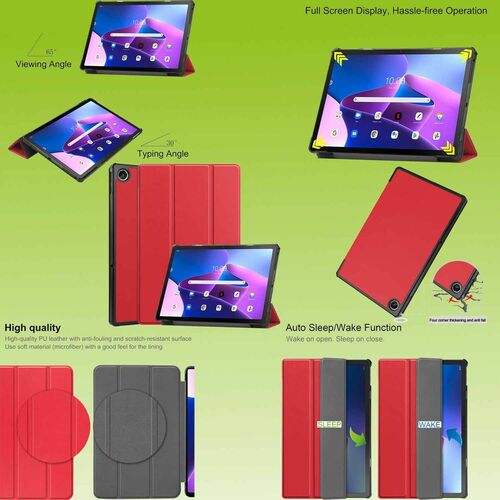 F�r Lenovo M10 Plus 2022 3. Gen 10.6 Zoll 3folt Wake UP Smart Cover Rot Tasche Etuis H�lle