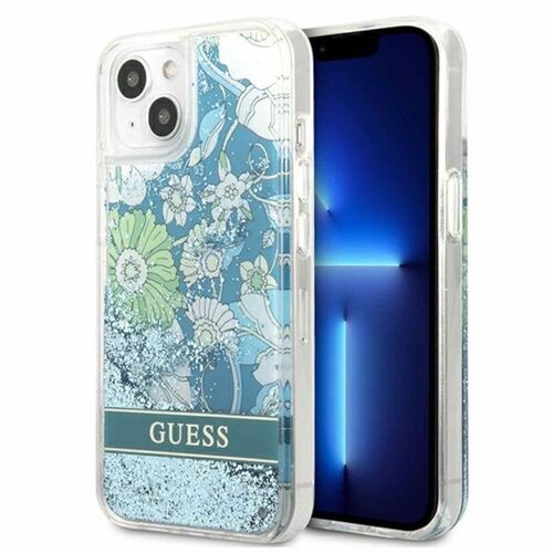 Guess Flower Liquid Glitter Collection Hardcase H�lle Cover f�r Apple iPhone 13 Gr�n