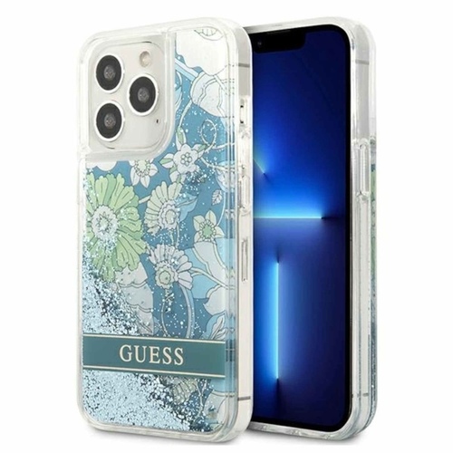 Guess Flower Liquid Glitter Collection Hardcase H�lle Cover f�r Apple iPhone 13 Pro Gr�n