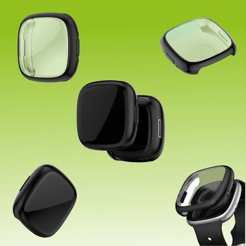 F�r Fitbit Versa 4 Shockproof TPU Case Schutz Silikon H�lle Cover Tasche Schwarz