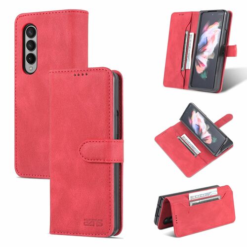 Fr Samsung Galaxy Z Fold4 5G Design Kunst Leder Handy Tasche Hlle Etuis Rot