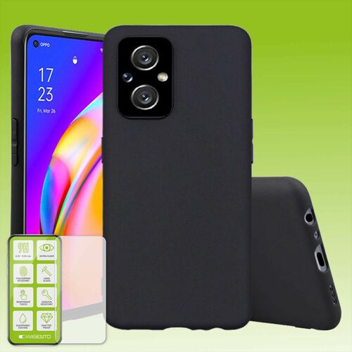 F�r Oppo Reno 8 Lite Silikoncase TPU Schwarz + 0,26 H9 Glas Handy Tasche H�lle Schutz Cover