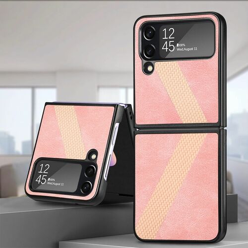 F�r Samsung Galaxy Z Flip4 5G Kunstleder / Kunststoff L-Muster Struktur Handy Tasche H�lle Etuis Pink