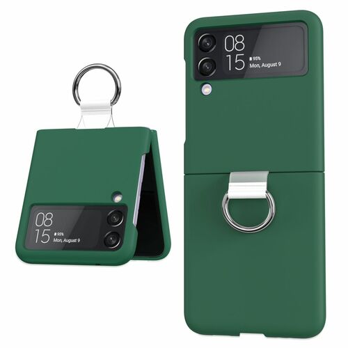 F�r Samsung Galaxy Z Flip4 5G Ring Kunststoff Silikon Cover Handy Tasche H�lle Etuis Dunkelgr�n