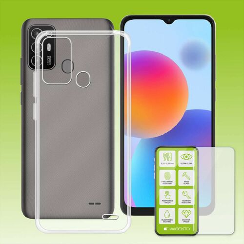 F�r ZTE Blade A52 Silikoncase TPU Transparent + 0,26 H9 Glas Handy Tasche H�lle Schutz Cover