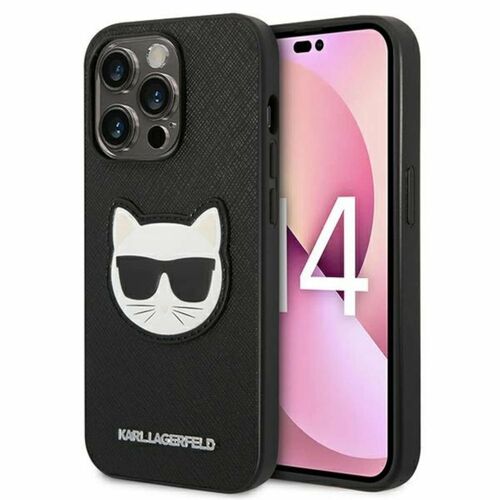 Karl Lagerfeld Schutzh�lle f�r Apple iPhone 14 Pro Schwarz Saffiano Ikonik H�lle Case Cover Etui