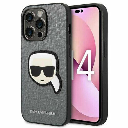 Karl Lagerfeld Schutzh�lle f�r Apple iPhone 14 Pro Silber Saffiano Ikonik H�lle Case Cover Etui