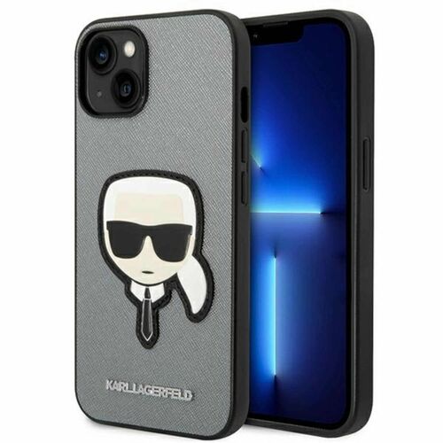 Karl Lagerfeld Schutzh�lle f�r Apple iPhone 14 Plus Silber Saffiano Ikonik H�lle Case Cover Etui