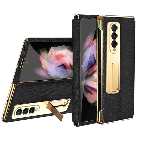 F�r Samsung Galaxy Z Fold4 5G Galvanik Linsenrahmen + Hart Glas Handy Tasche H�lle Etuis Schwarz