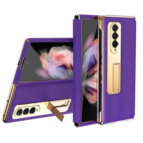 Samsung Galaxy Z Fold4 5G Galvanik Linsenrahmen + Hart Glas Handy Tasche Hlle Etuis Lila