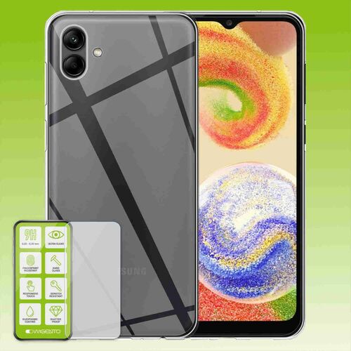F�r Samsung Galaxy A04 Silikoncase TPU Transparent + 0,26 H9 Glas Handy Tasche H�lle Schutz Cover