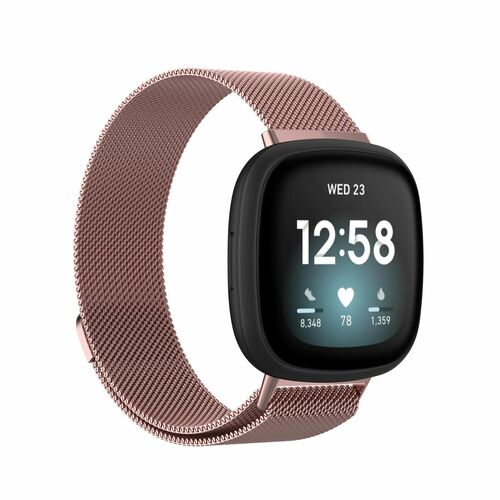 F�r Fitbit Versa 4 + 3 / Sense 1+ 2 Magnet Metall Watch Uhr Ersatz Armband Pink
