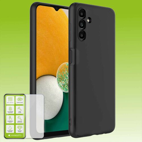 F�r Samsung Galaxy A13 5G / A04S Silikoncase TPU Schwarz + 0,26 H9 Glas Handy Tasche H�lle Schutz Cover