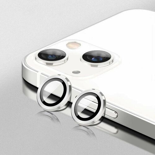 Metal Ring Camera Tempered Glas Film f�r Apple iPhone 14 Plus Panzer Zubeh�r Glas Silber