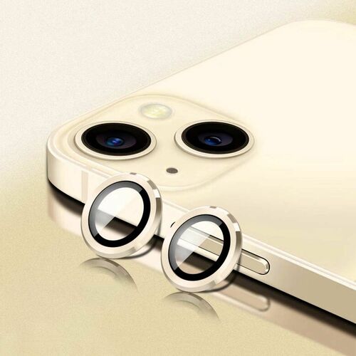 Metal Ring Camera Tempered Glas Film f�r Apple iPhone 14 Plus Panzer Zubeh�r Glas Gold