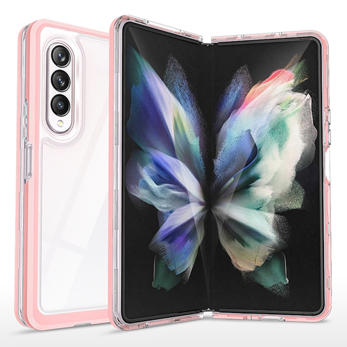 F�r Samsung Galaxy Z Fold4 5G 360 Grad Schock Durchsichtig Acrylic + PC + TPU Cover Handy Tasche H�lle Etuis Rosa