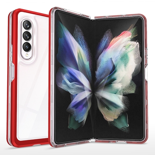 F�r Samsung Galaxy Z Fold4 5G 360 Grad Schock Durchsichtig Acrylic + PC + TPU Cover Handy Tasche H�lle Etuis Rot