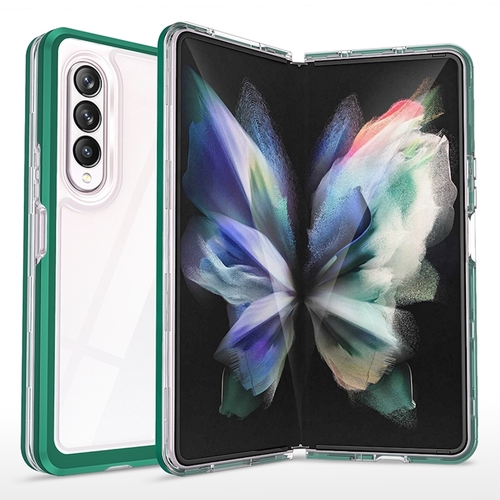 F�r Samsung Galaxy Z Fold4 5G 360 Grad Schock Durchsichtig Acrylic + PC + TPU Cover Handy Tasche H�lle Etuis Gr�n