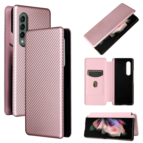 F�r Samsung Galaxy Z Fold4 5G Carbon Kunstleder Handy Tasche H�lle Etuis Pink