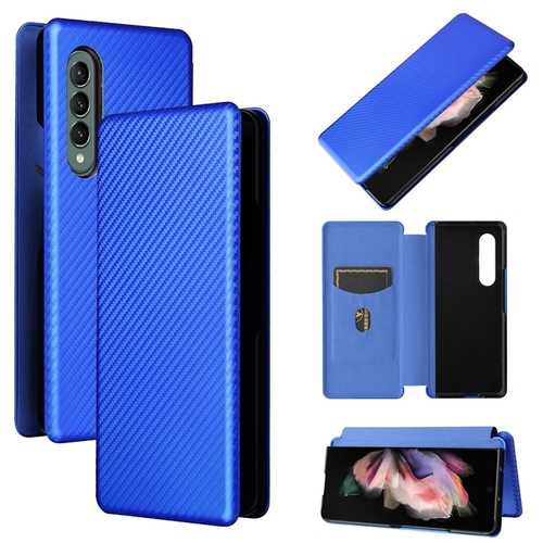 F�r Samsung Galaxy Z Fold4 5G Carbon Kunstleder Handy Tasche H�lle Etuis Blau