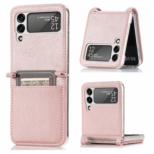 F�r Samsung Galaxy Z Flip4 5G Design Kartenfach Kunstleder Handy Tasche H�lle Etuis Pink