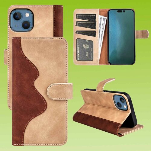 F�r Apple iPhone 14 Plus Design Handy Tasche Wallet Premium Braun Schutz H�lle Case Cover Etuis Neu Zubeh�r