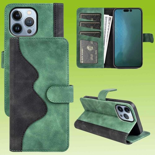 F�r Apple iPhone 14 Pro Design Handy Tasche Wallet Premium Gr�n Schutz H�lle Case Cover Etuis Neu Zubeh�r