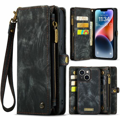 F�r Apple iPhone 14 Plus CaseMe Handy Tasche Kunstleder H�lle Etuis Schwarz + Rei�verschluss