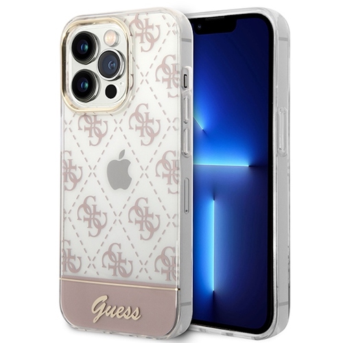 Guess 4G Pattern Script Collection Hardcase H�lle Cover f�r Apple iPhone 14 Pro Pink