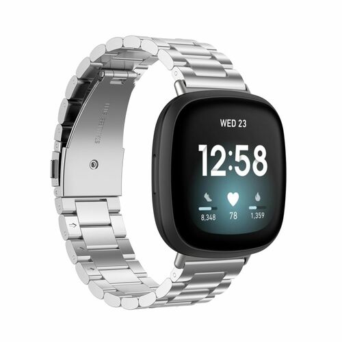 F�r Fitbit Versa 4 + 3 / Sense 1 + 2 Stahl Metall Ersatz Armband Silber Smart Uhr 
