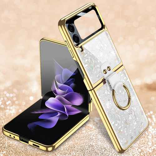 F�r Samsung Galaxy Z Fold4 5G Galvanik mit Ring Kunststoff Handy Tasche H�lle Etuis Wei�