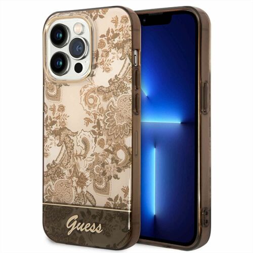 GUESS Schutzh�lle f�r Apple iPhone 14 Pro Cover Schutzh�lle Etui Hard Case Ocker