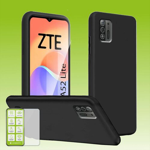 F�r ZTE Blade A52 Lite Silikoncase TPU Schwarz + 0,26 H9 Glas Handy Tasche H�lle Schutz Cover