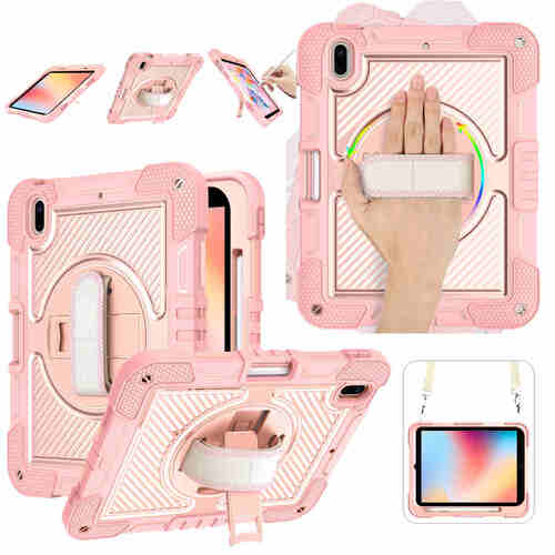 F�r Apple iPad 11. Gen A16 2025 / 10.9 2022 aufstellbare Outdoor Hybrid Rosa 360 Grad mit Halte-Schlaufe Tablet Tasche