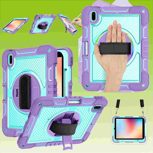 F�r Apple iPad 11. Gen A16 2025 / 10.9 2022 aufstellbare Outdoor Hybrid Lila / Blau 360 Grad mit Halte-Schlaufe Tablet Tasche