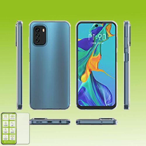 F�r Nokia G60 Silikoncase TPU Transparent + 0,26 H9 Glas Handy Tasche H�lle Schutz Cover