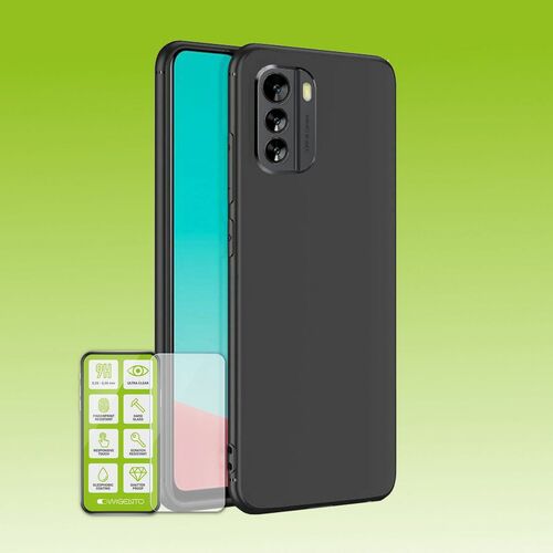 F�r Nokia G60 Silikoncase TPU Schwarz + 0,26 H9 Glas Handy Tasche H�lle Schutz Cover