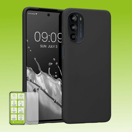F�r Motorola Moto G52 Silikoncase TPU Schwarz + 0,26 H9 Glas Handy Tasche H�lle Schutz Cover